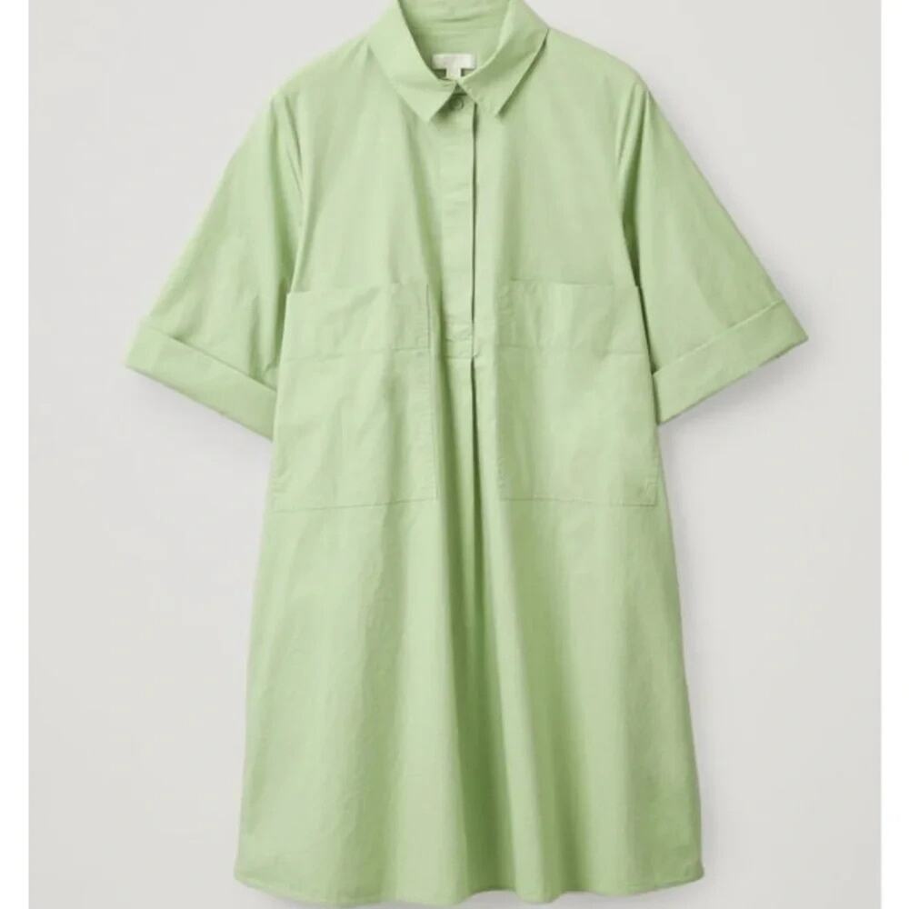 COS Cotton Poplin Sage Green Lightweight Utility Dress Size 8